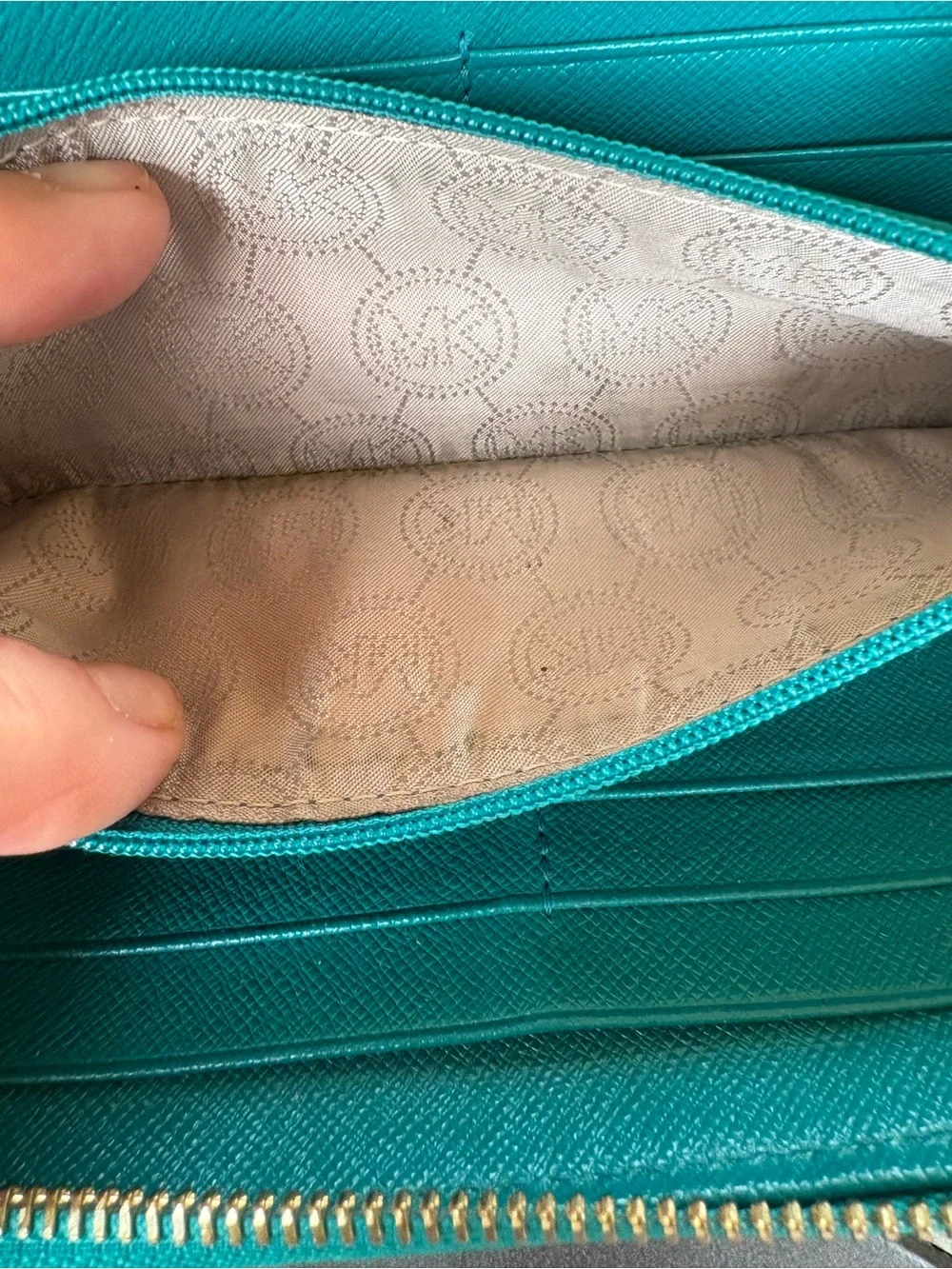 Michael Kors Teal Snake-Embossed Cosmetic Pouch with Gold Plaque